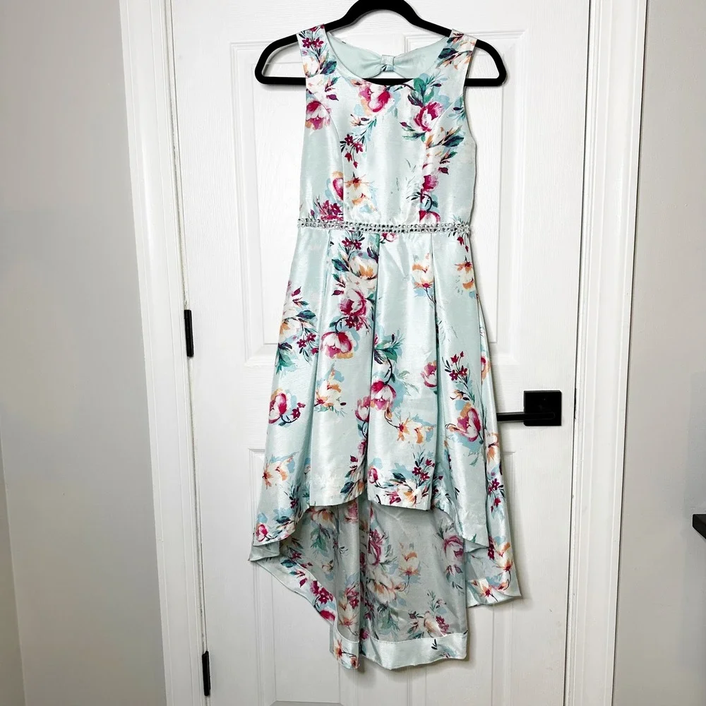 Speechless Girls Floral Dress Blue Sleeveless Party‎ High Low Size 16